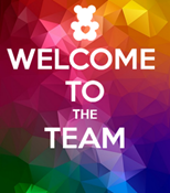 A multi-coloured background with the words "Welcome to the Team" in white text.